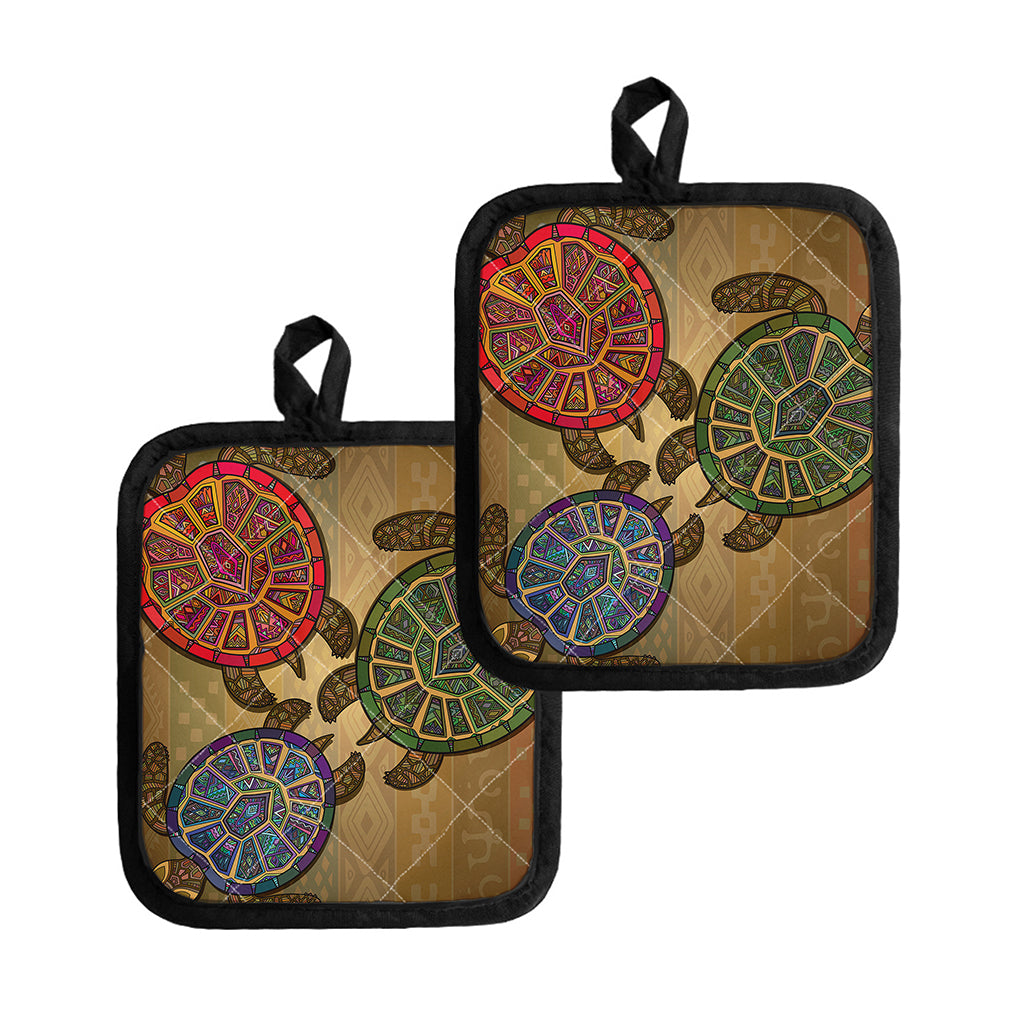 Ethnic Sea Turtles Print Pot Holders