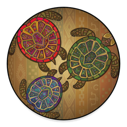 Ethnic Sea Turtles Print Round Floor Mat