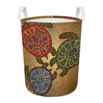 Ethnic Sea Turtles Print Round Laundry Basket