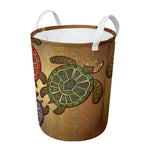 Ethnic Sea Turtles Print Round Laundry Basket