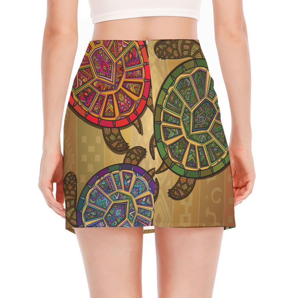 Ethnic Sea Turtles Print Side Slit Mini Skirt
