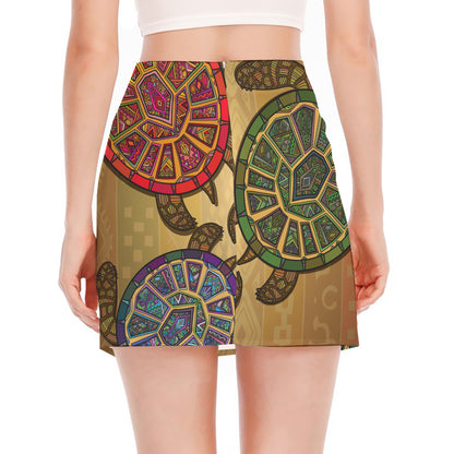 Ethnic Sea Turtles Print Side Slit Mini Skirt