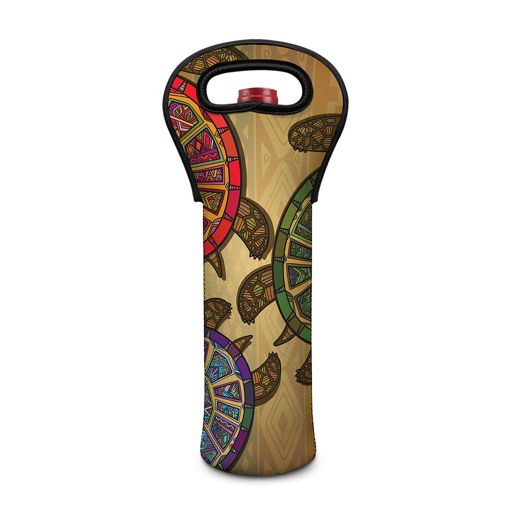 Ethnic Sea Turtles Print Single Neoprene Wine Tote