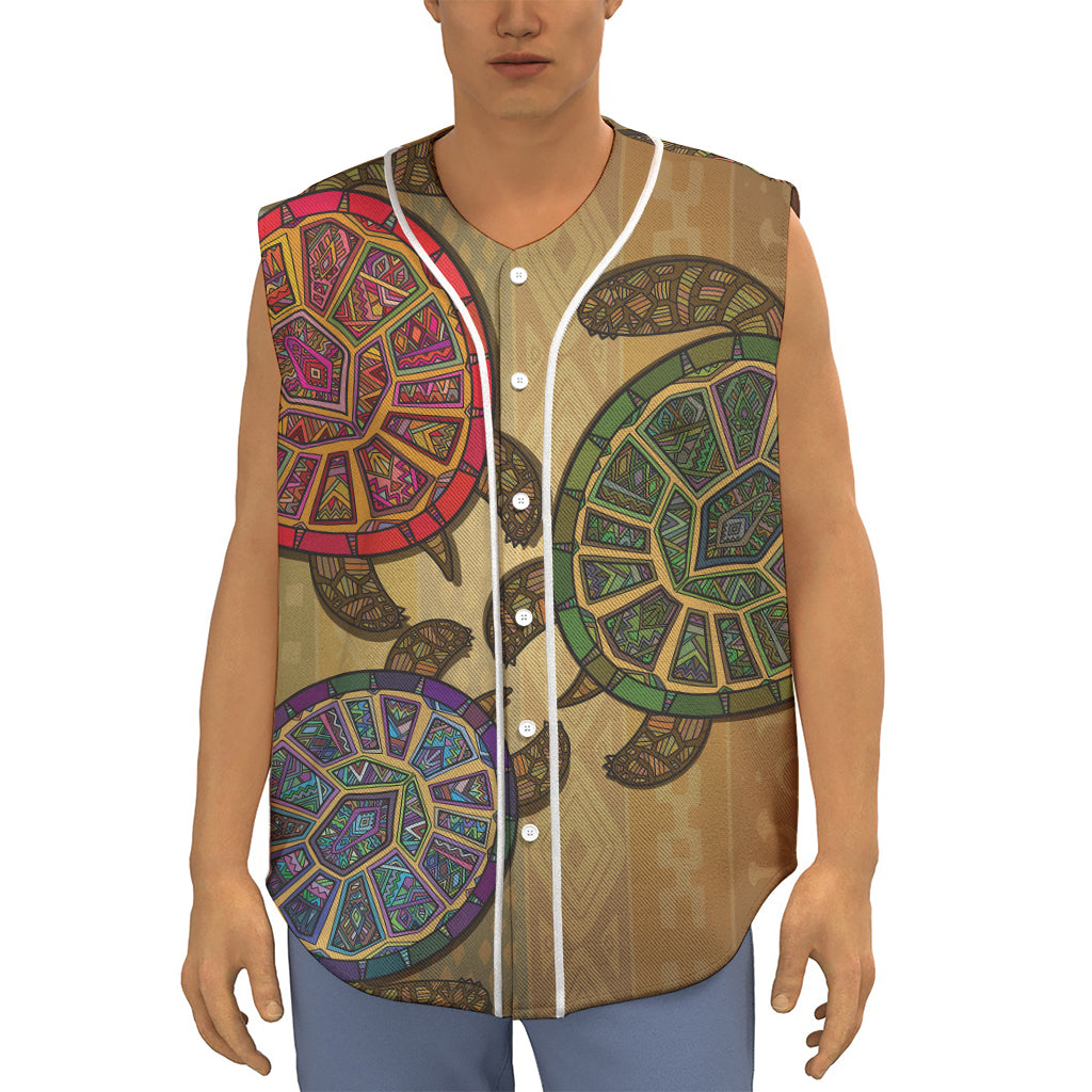 Ethnic Sea Turtles Print Sleeveless Baseball Jersey