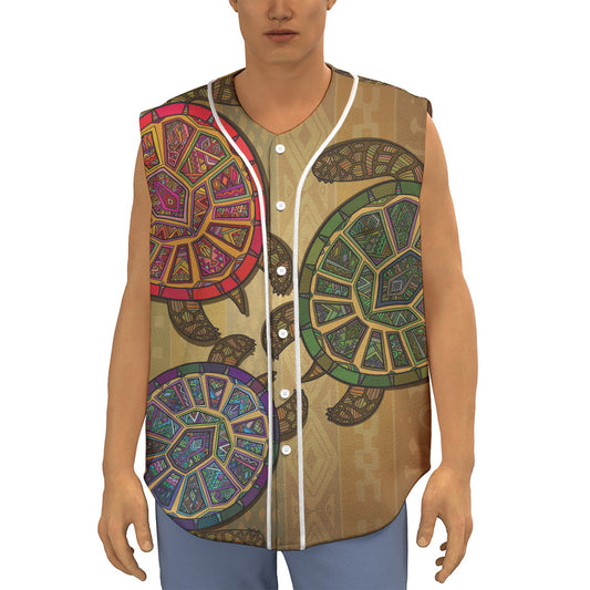 Ethnic Sea Turtles Print Sleeveless Baseball Jersey