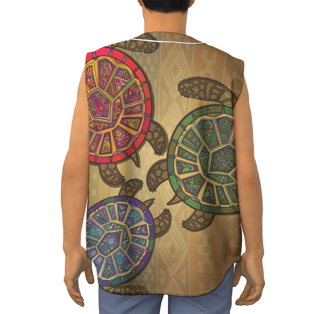 Ethnic Sea Turtles Print Sleeveless Baseball Jersey