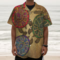 Ethnic Sea Turtles Print Textured Short Sleeve Shirt
