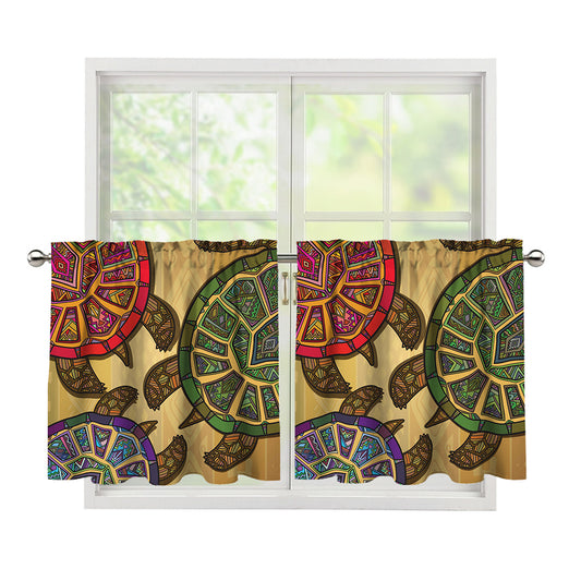 Ethnic Sea Turtles Print Tier Curtains