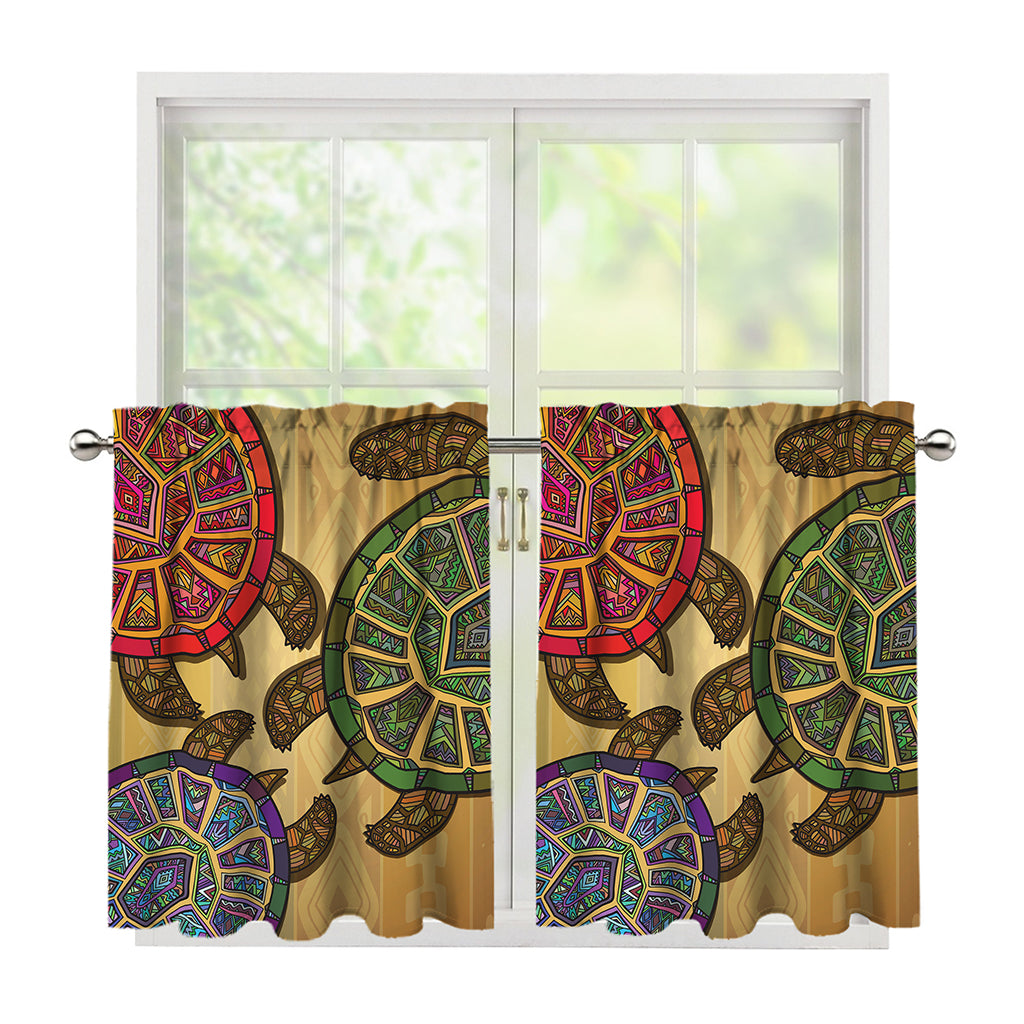 Ethnic Sea Turtles Print Tier Curtains