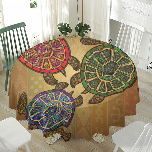 Ethnic Sea Turtles Print Waterproof Round Tablecloth