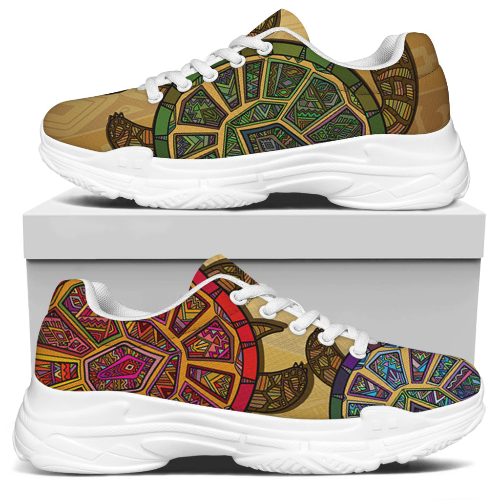 Ethnic Sea Turtles Print White Chunky Shoes