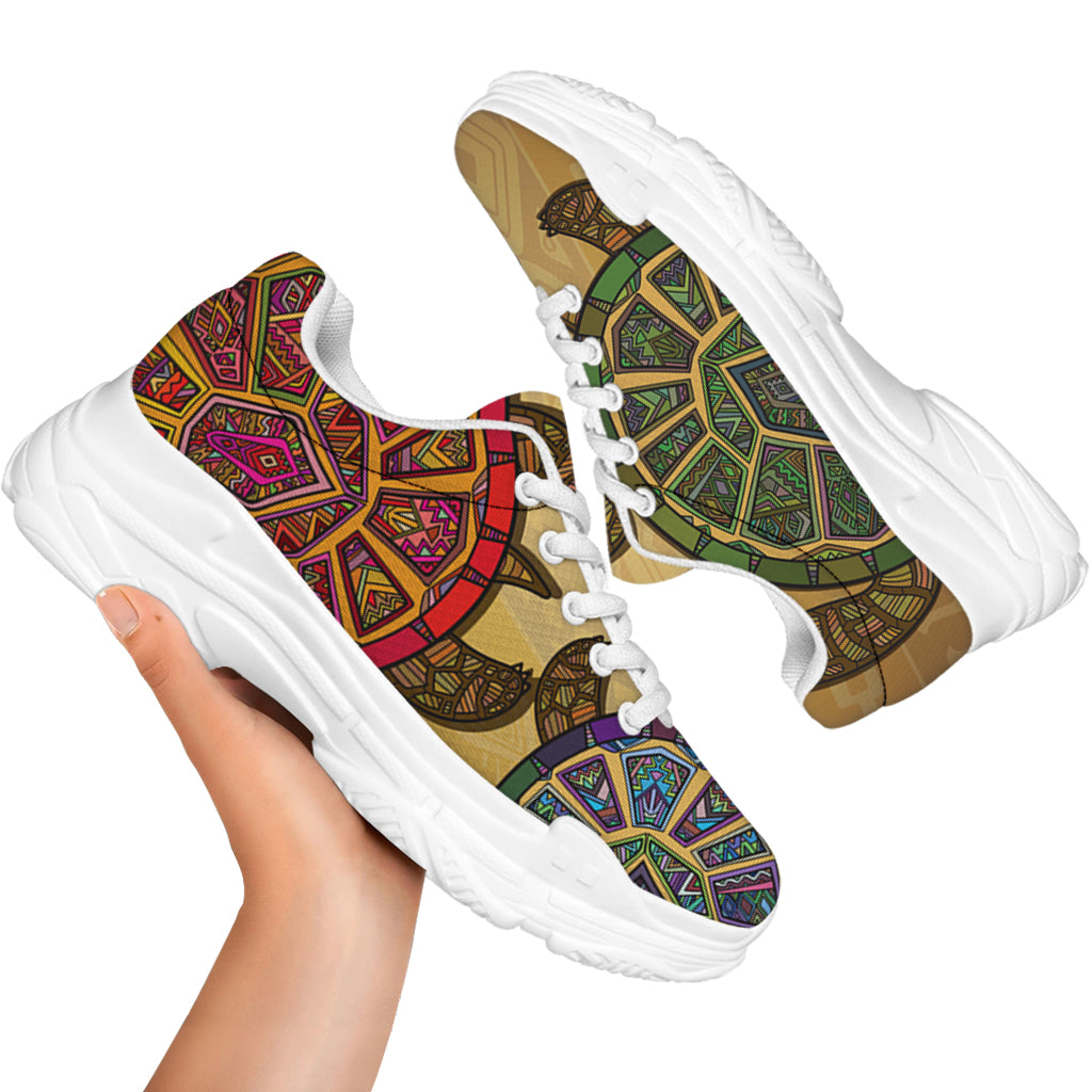 Ethnic Sea Turtles Print White Chunky Shoes