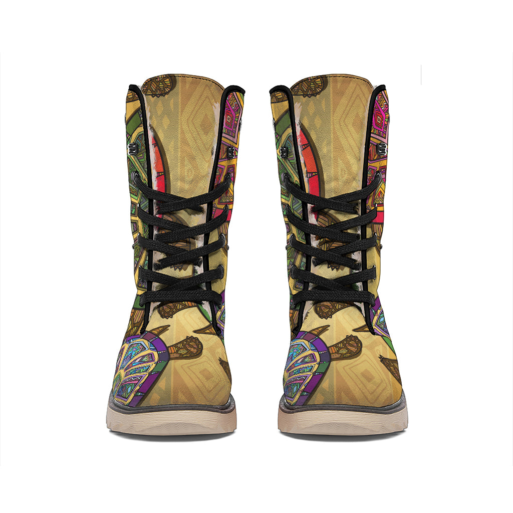 Ethnic Sea Turtles Print Winter Boots