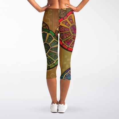 Ethnic Sea Turtles Print Women's Capri Leggings