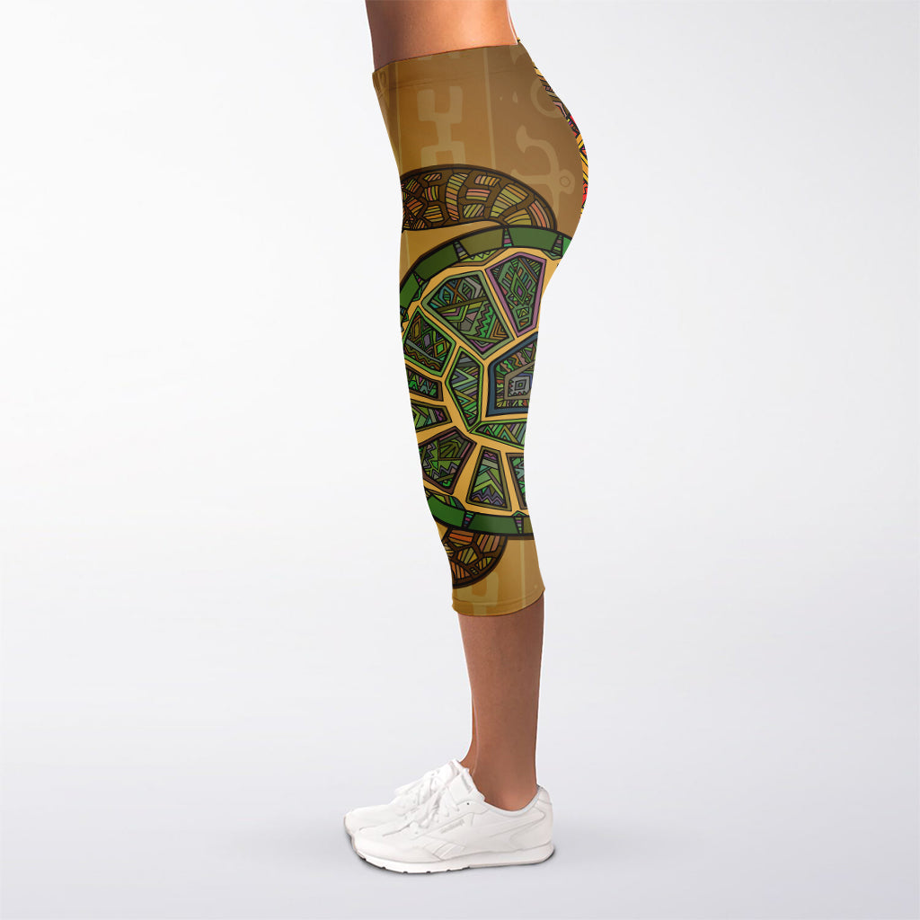 Ethnic Sea Turtles Print Women's Capri Leggings