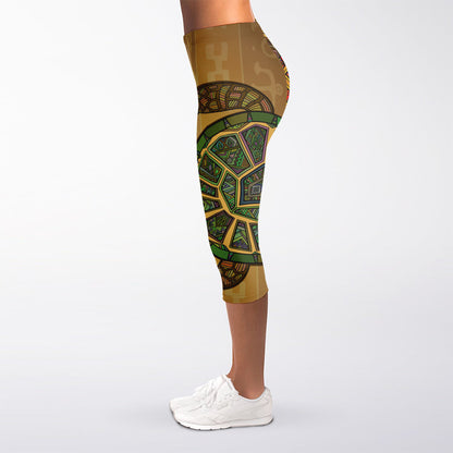 Ethnic Sea Turtles Print Women's Capri Leggings