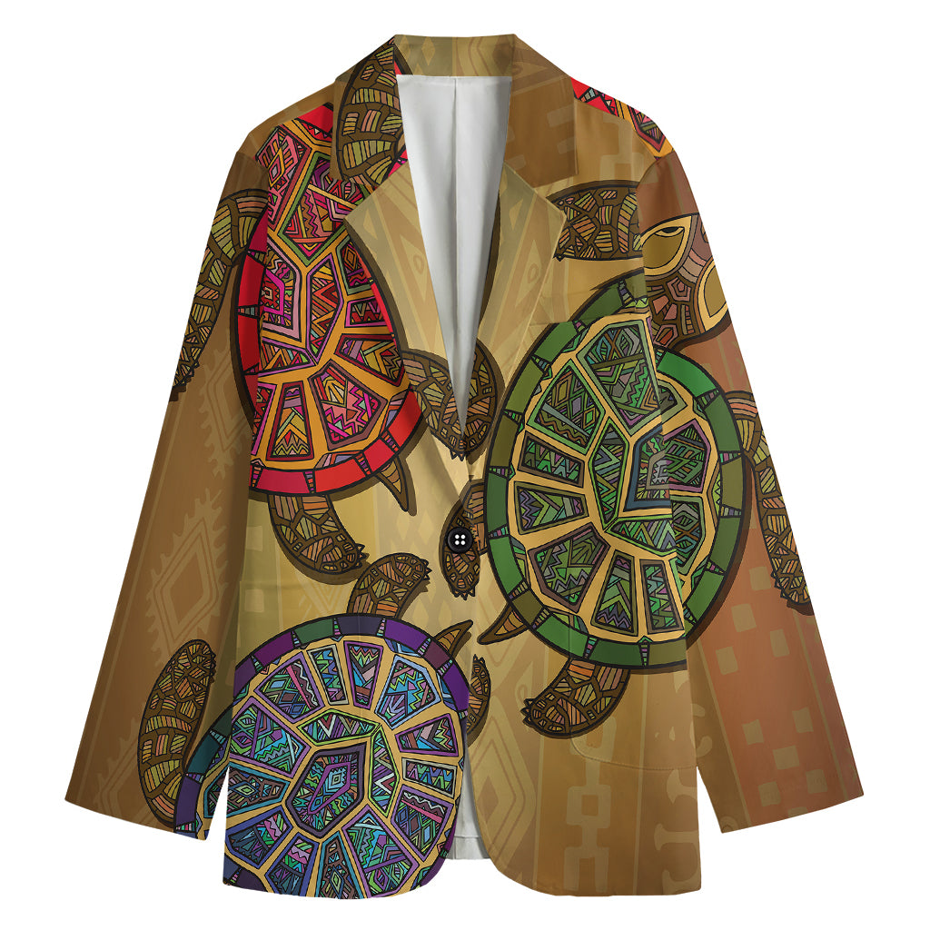 Ethnic Sea Turtles Print Women's Cotton Blazer