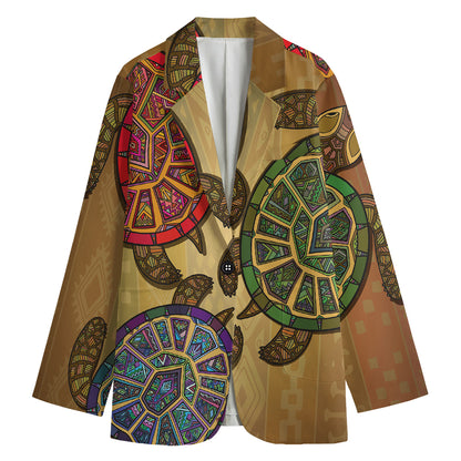 Ethnic Sea Turtles Print Women's Cotton Blazer