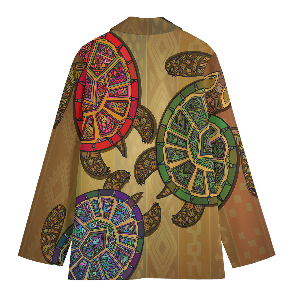 Ethnic Sea Turtles Print Women's Cotton Blazer