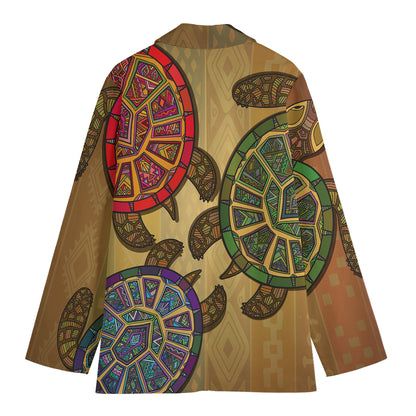Ethnic Sea Turtles Print Women's Cotton Blazer