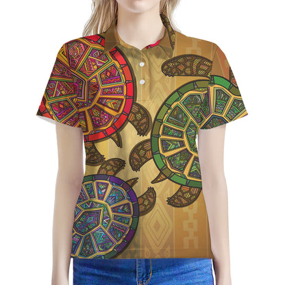 Ethnic Sea Turtles Print Women's Polo Shirt