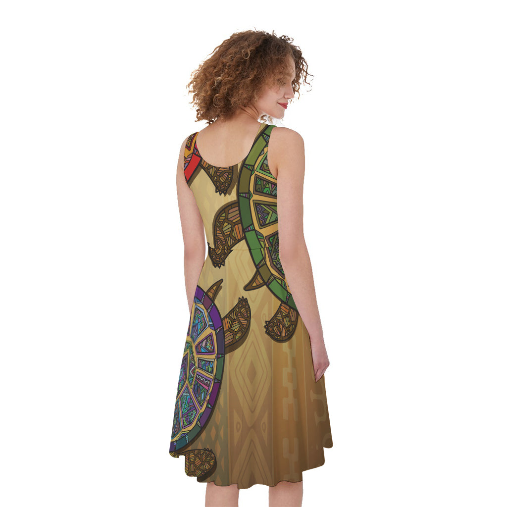 Ethnic Sea Turtles Print Women's Sleeveless Dress