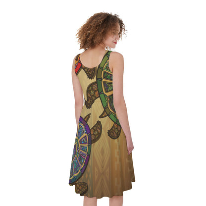 Ethnic Sea Turtles Print Women's Sleeveless Dress
