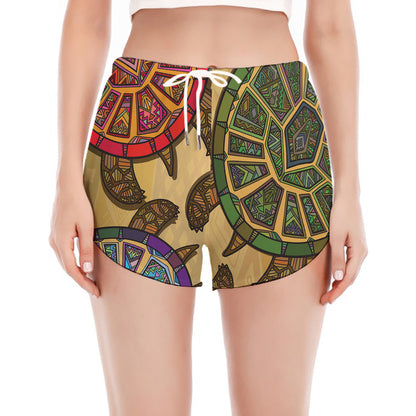 Ethnic Sea Turtles Print Women's Split Running Shorts
