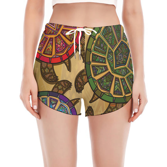 Ethnic Sea Turtles Print Women's Split Running Shorts