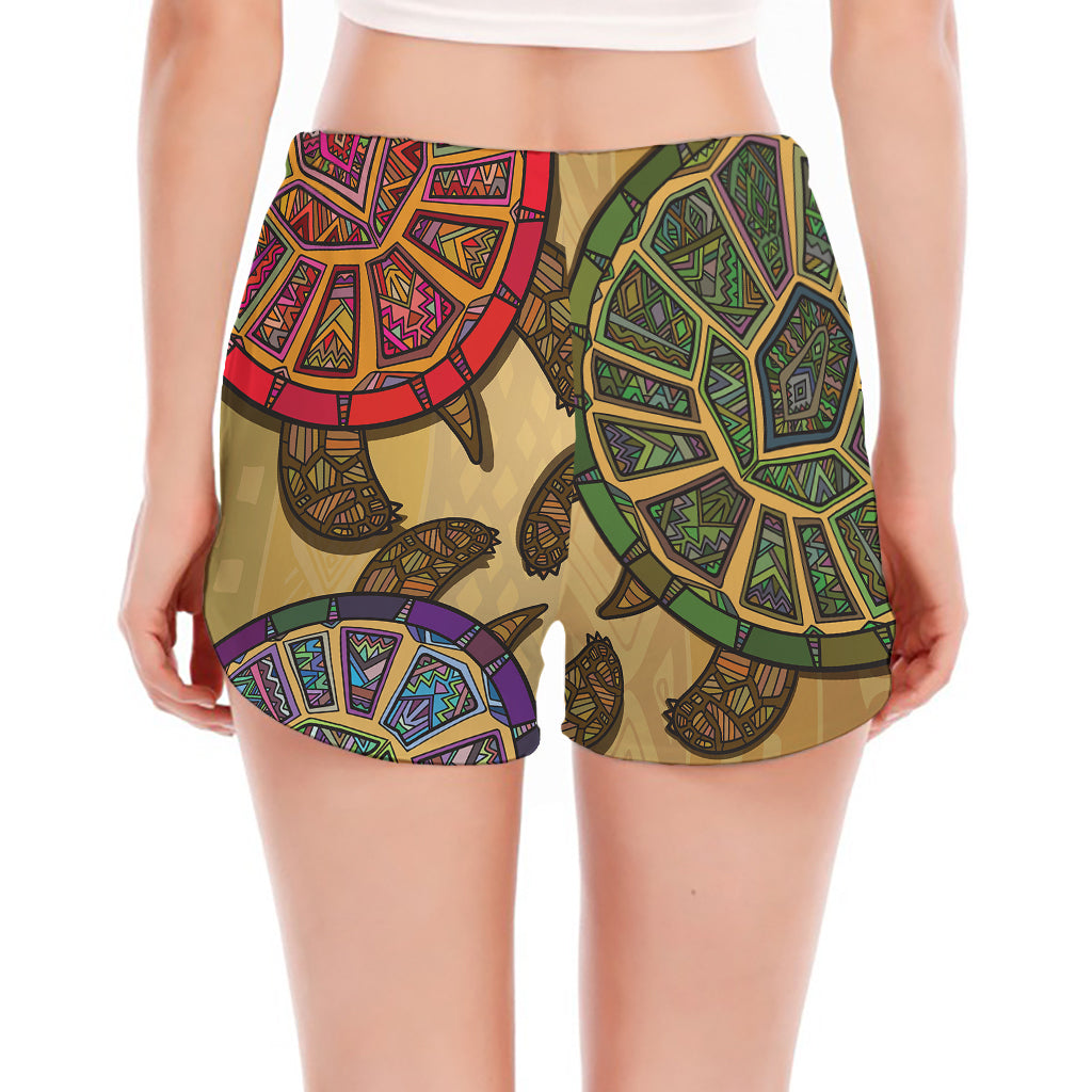 Ethnic Sea Turtles Print Women's Split Running Shorts