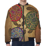 Ethnic Sea Turtles Print Zip Sleeve Bomber Jacket