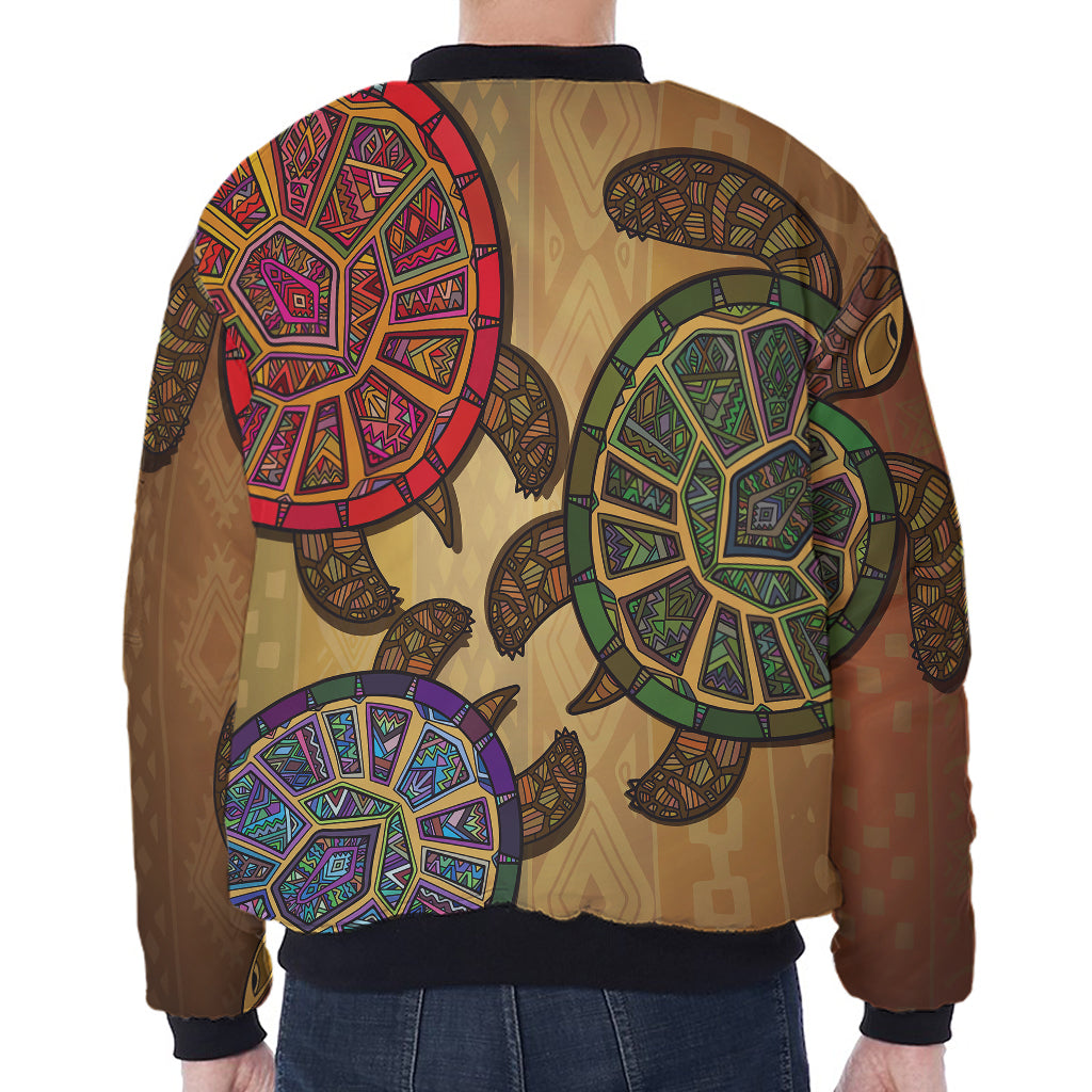 Ethnic Sea Turtles Print Zip Sleeve Bomber Jacket