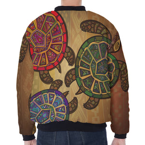 Ethnic Sea Turtles Print Zip Sleeve Bomber Jacket