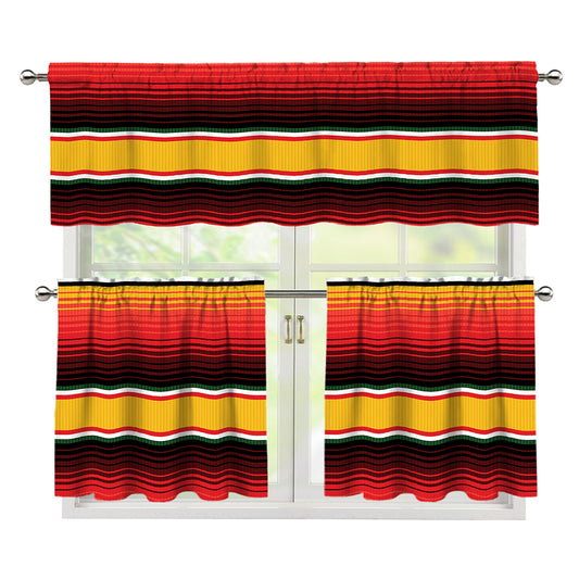 Ethnic Serape Blanket Pattern Print 3 Piece Kitchen Curtains