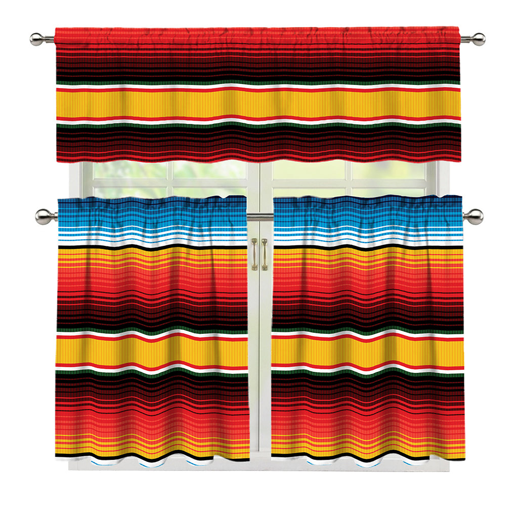 Ethnic Serape Blanket Pattern Print 3 Piece Kitchen Curtains