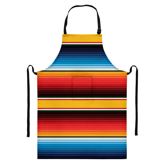 Ethnic Serape Blanket Pattern Print Bib Apron With Pocket