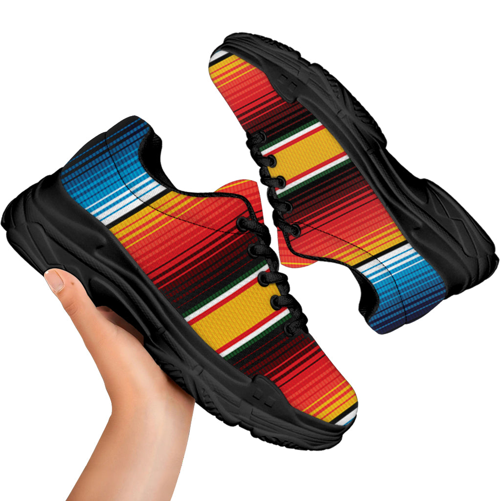 Ethnic Serape Blanket Pattern Print Black Chunky Shoes