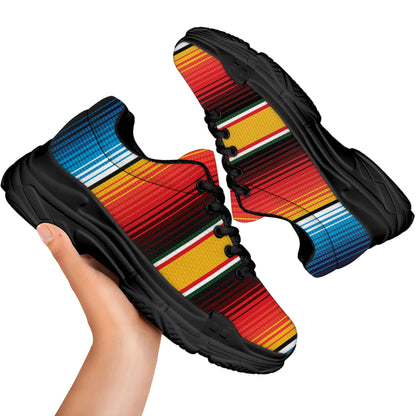 Ethnic Serape Blanket Pattern Print Black Chunky Shoes