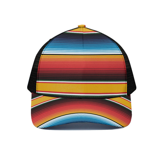 Ethnic Serape Blanket Pattern Print Black Mesh Trucker Cap