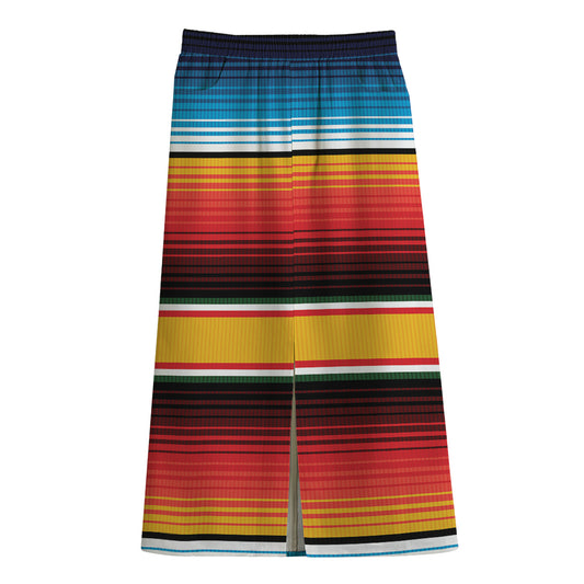Ethnic Serape Blanket Pattern Print Cotton Front Slit Maxi Skirt