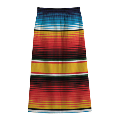 Ethnic Serape Blanket Pattern Print Cotton Front Slit Maxi Skirt