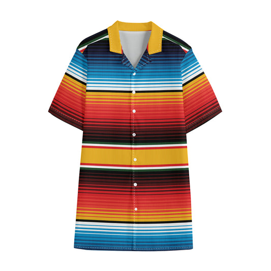 Ethnic Serape Blanket Pattern Print Cotton Hawaiian Shirt