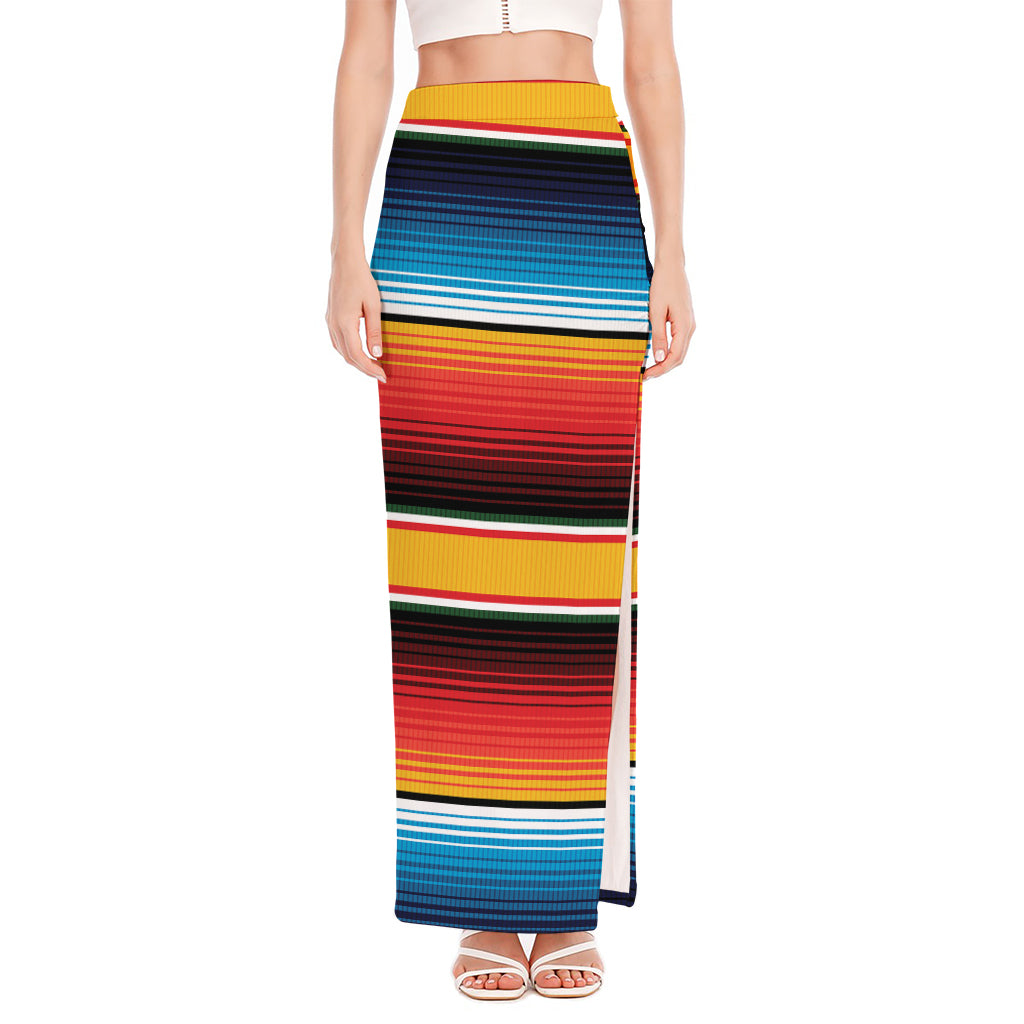 Ethnic Serape Blanket Pattern Print High Slit Maxi Skirt