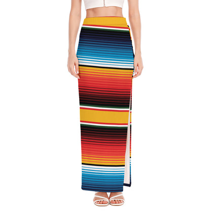 Ethnic Serape Blanket Pattern Print High Slit Maxi Skirt