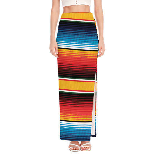 Ethnic Serape Blanket Pattern Print High Slit Maxi Skirt
