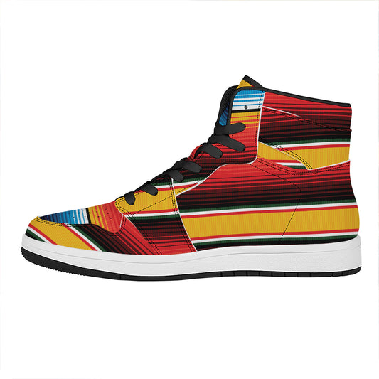Ethnic Serape Blanket Pattern Print High Top Leather Sneakers