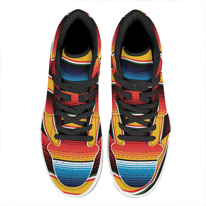 Ethnic Serape Blanket Pattern Print High Top Leather Sneakers