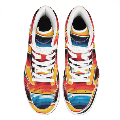 Ethnic Serape Blanket Pattern Print High Top Leather Sneakers