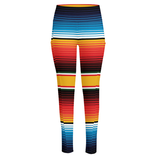 Ethnic Serape Blanket Pattern Print High-Waisted Pocket Leggings
