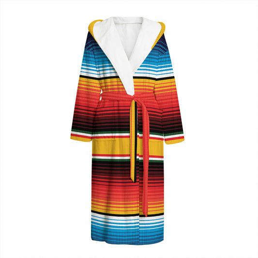 Ethnic Serape Blanket Pattern Print Hooded Bathrobe